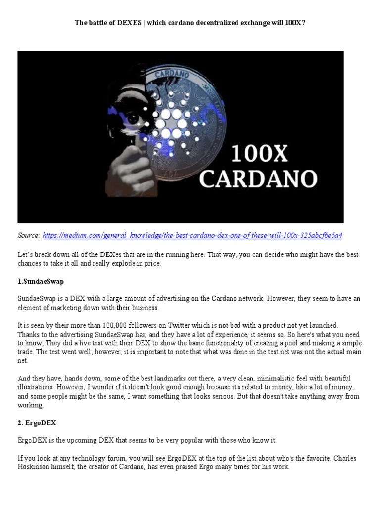 16 - The Battle of DEXESI Which Cardano Decentralized Exchange Will 100X |  PDF | Investing | Financial Economics