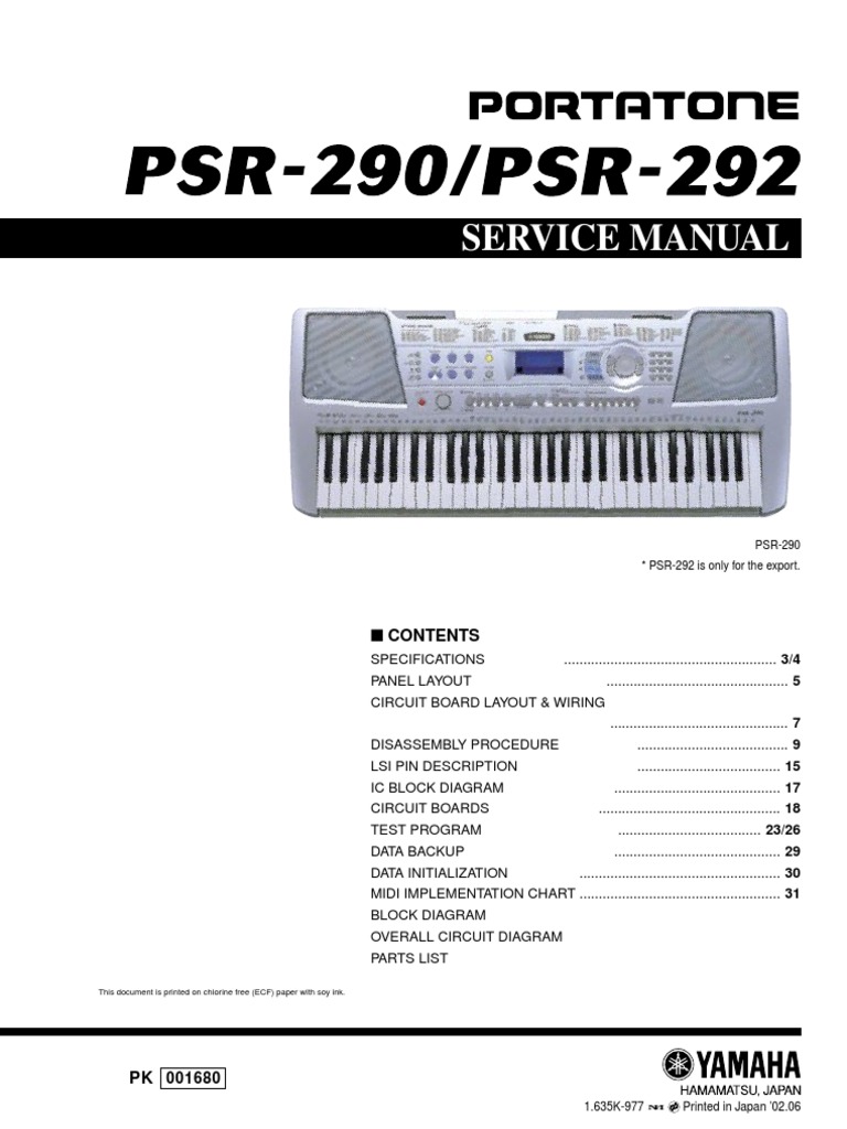 Service Manual: PSR-290 PSR-292 Is Only For The Export | PDF