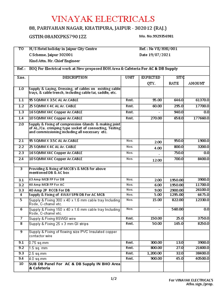 Vinayak Electricals 88, Parivahan Nagar, Khatipura, Jaipur 302012 (Raj.) GSTIN08ANXPK57901ZZ