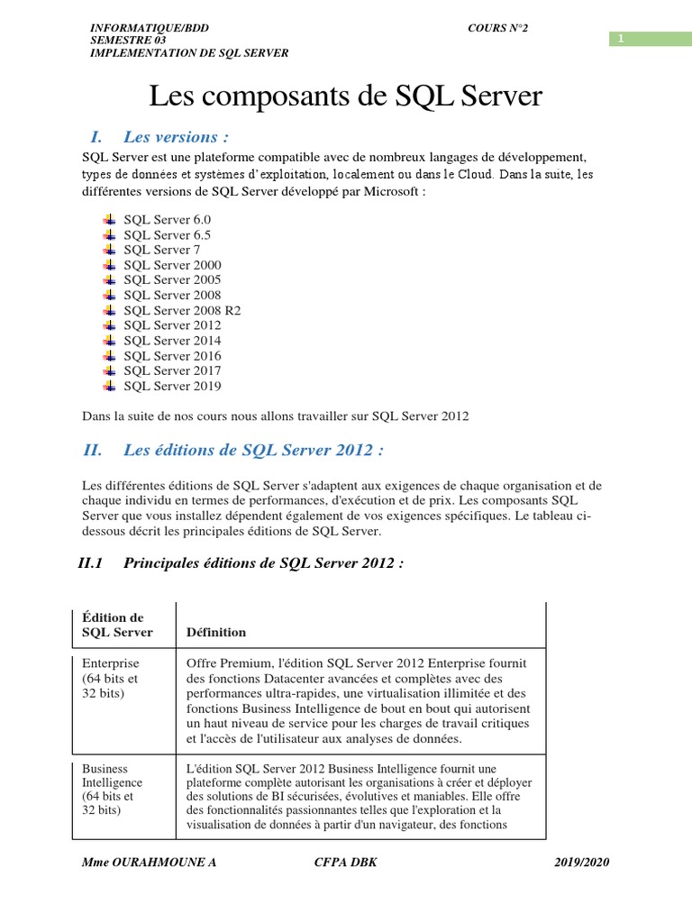 Introduction à SQL Server 2012 | PDF | Microsoft SQL Server | Serveur ...