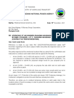 Tanzania National Roads Agency: Ref No: TRD/HQ/1052/2019/20/VOL.V/43 November, 2021