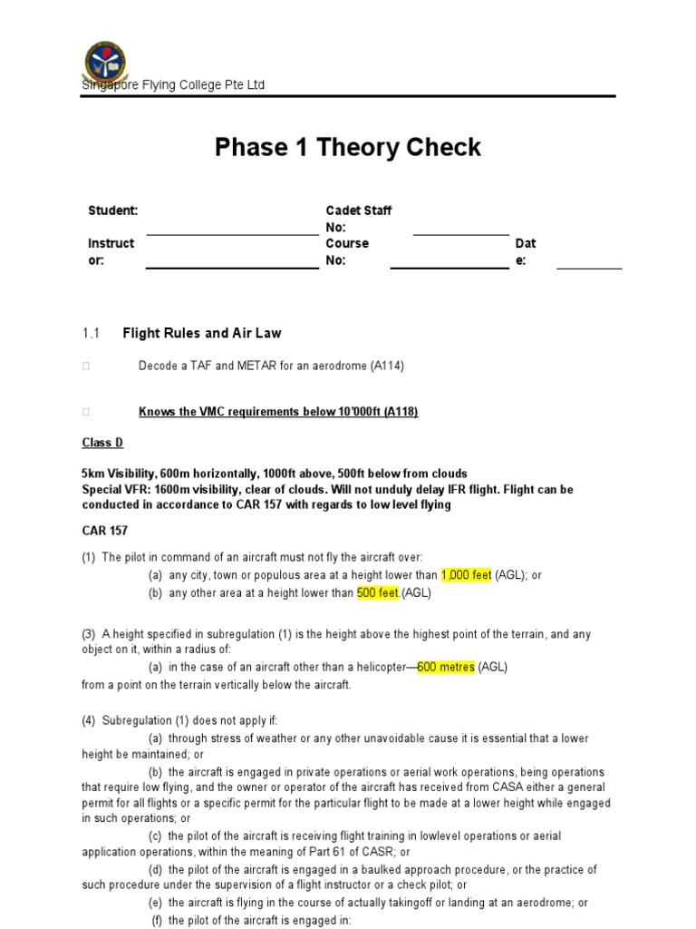 Phase 1 Theory Check: Flight Rules and Air Law | PDF | Visual Flight ...