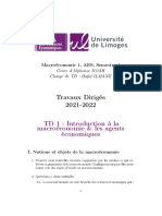 Travaux Dirigés 2021-2022: TD 1: Introduction À La Macroéconomie & Les Agents Économiques