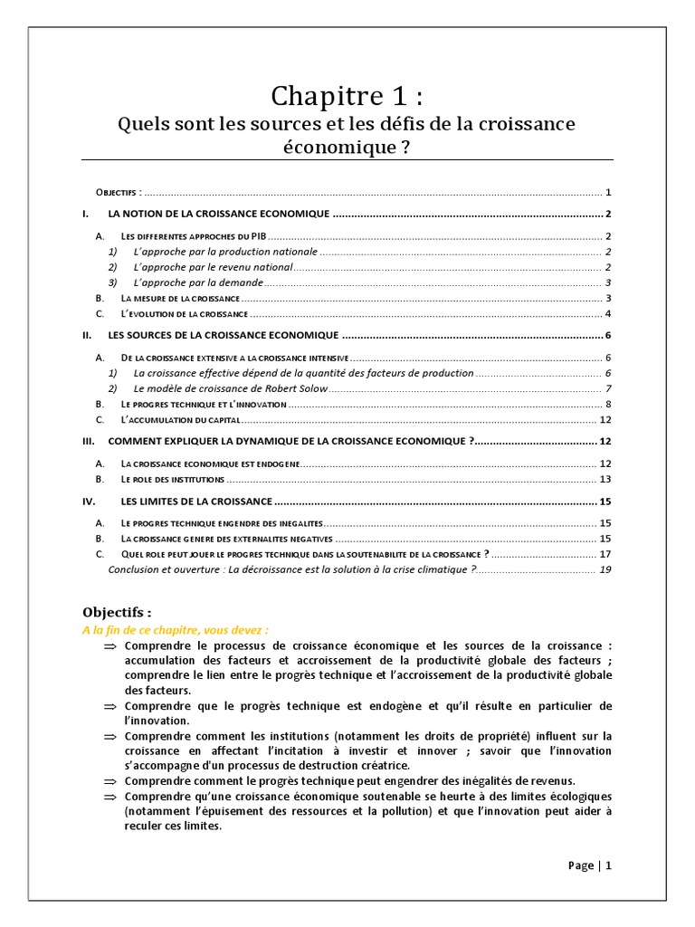 Sources et défis de la croissance économique | PDF | Croissance ...