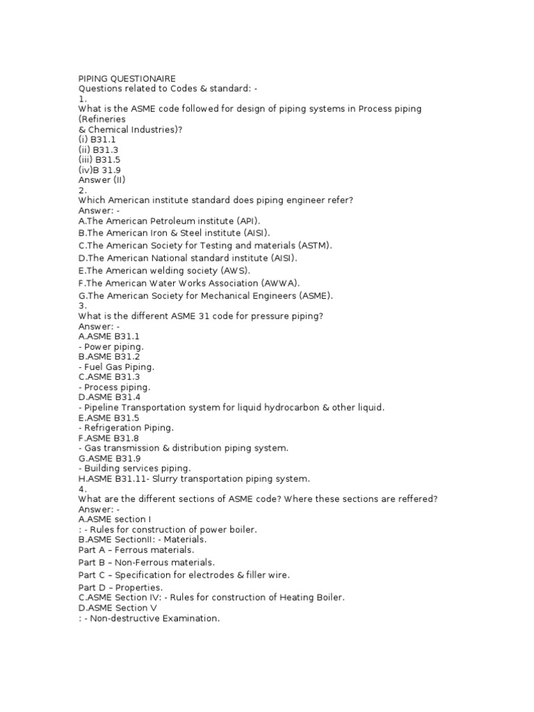 Piping Questions PDF Pipe (Fluid Conveyance) Boiler