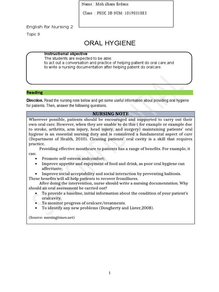 Oral Hygiene Practices for Nursing Students | PDF | Oral Hygiene | Hygiene