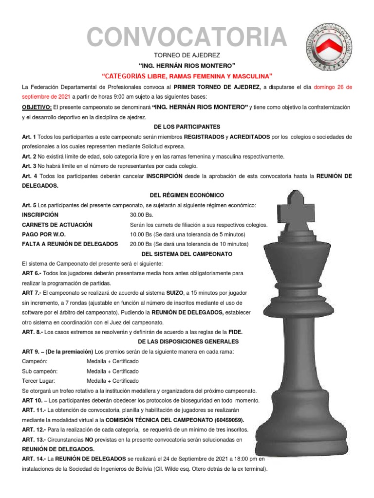 Convocatoria Al Campeonato de Ajedrez | PDF | Deportes