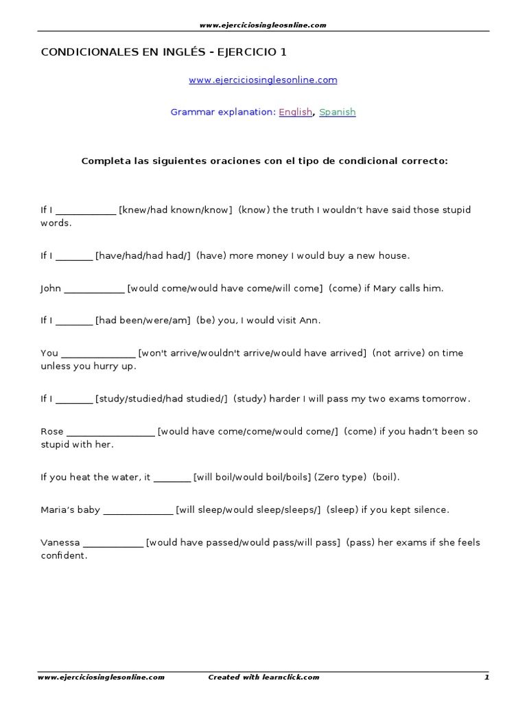 Condicionales en Inglés Ejercicio 1 | PDF