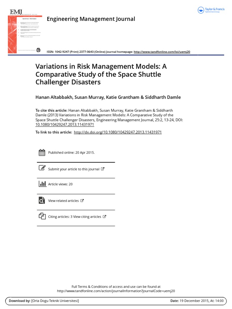 Risk Management in Challenger Disaster | PDF | Risk | Space Shuttle ...
