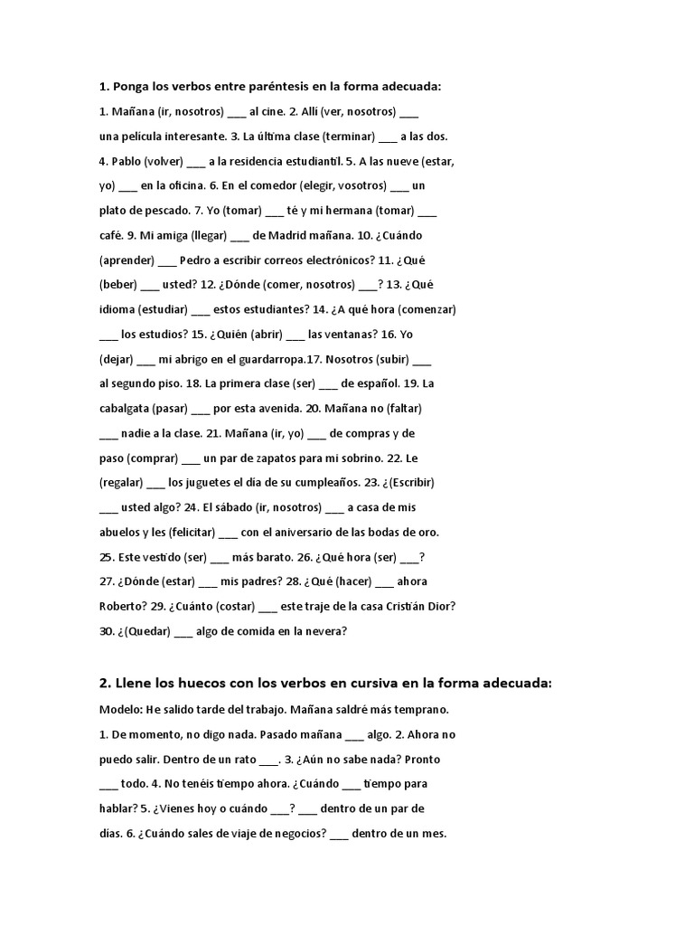 Ejercicios de Futuro Simple en Español | PDF