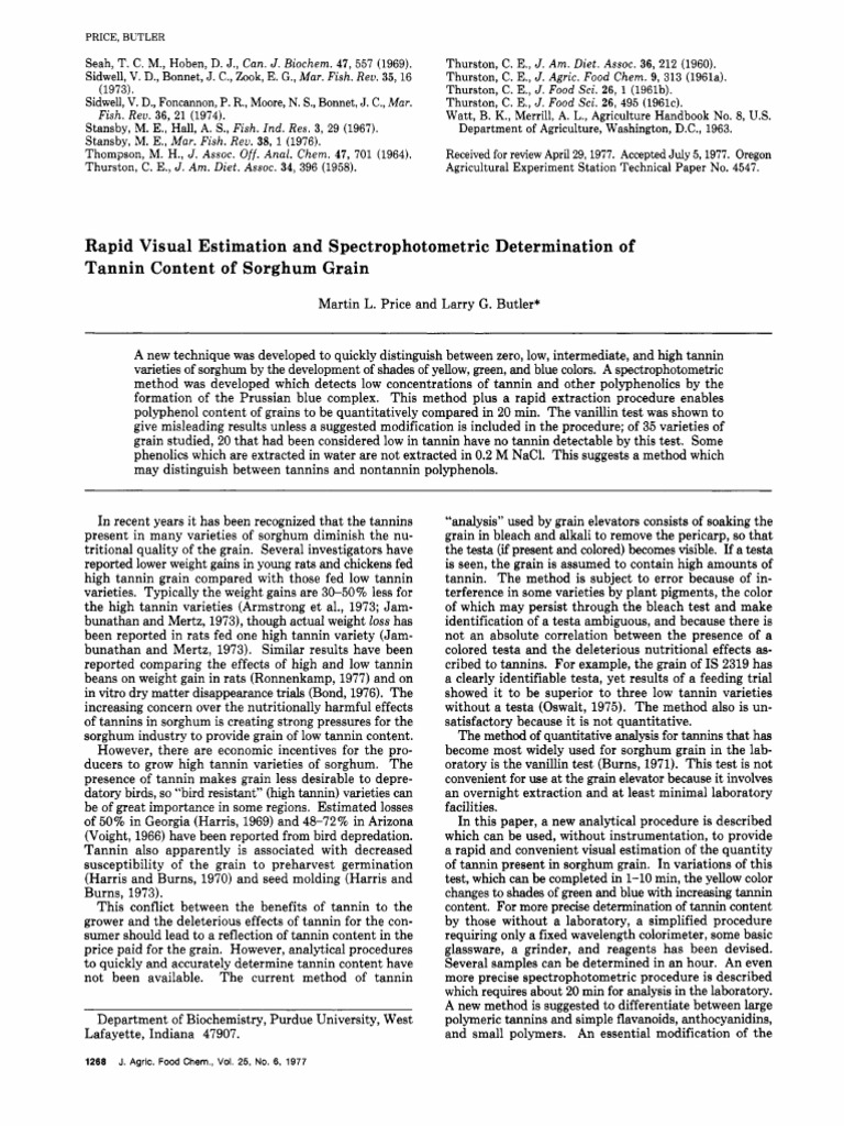 Rapid Visual Estimation and Spectrophotometric Determination of Tannin Content of Grain