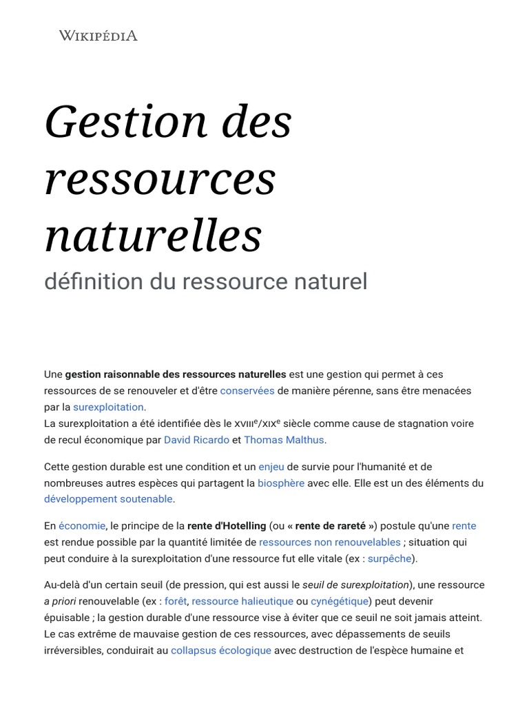 Gestion durable des ressources naturelles | PDF | Sciences de l ...