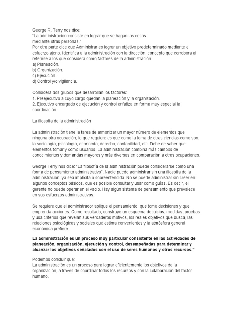 Proceso Administrativo según George R. Terry | PDF | Planificación ...