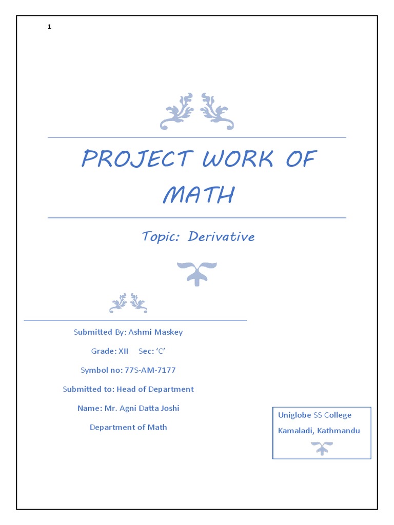 Project Work of Math Topic Derivative PDF Derivative Tangent