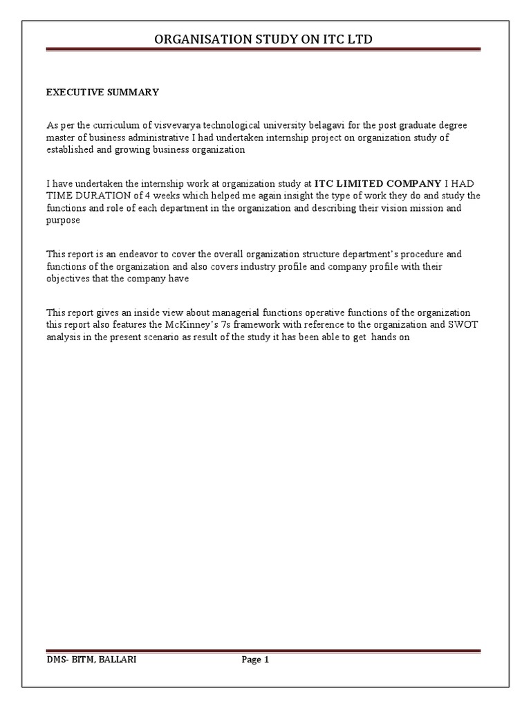 ITC Ltd: Organizational Study Overview | PDF | Business | Economies