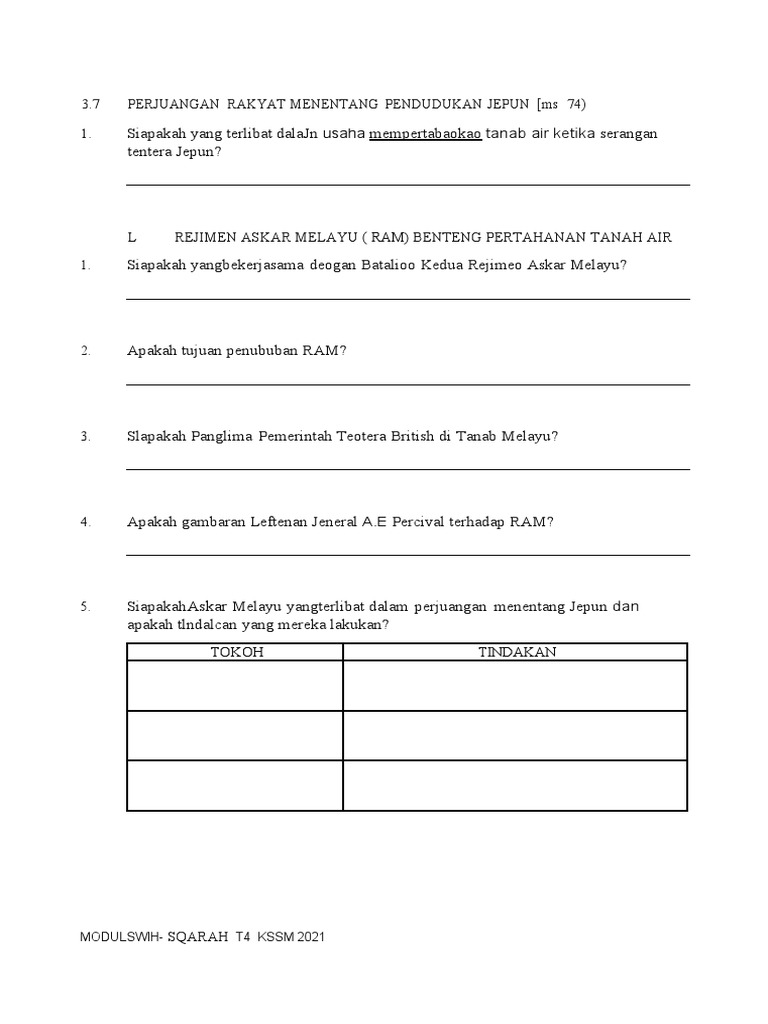 Modul 3.7 Perjuangan Rakyat Menentang Pendudukan Jepun | PDF