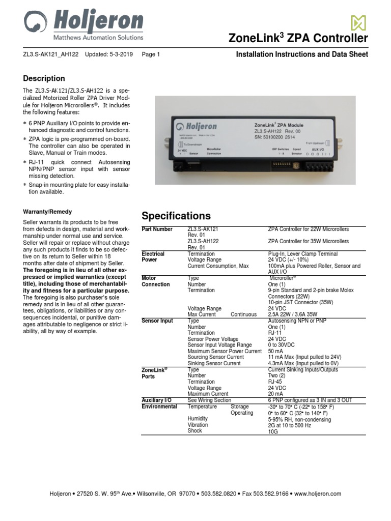 Zonelink Zpa Controller: Specifications | PDF | Programmable Logic