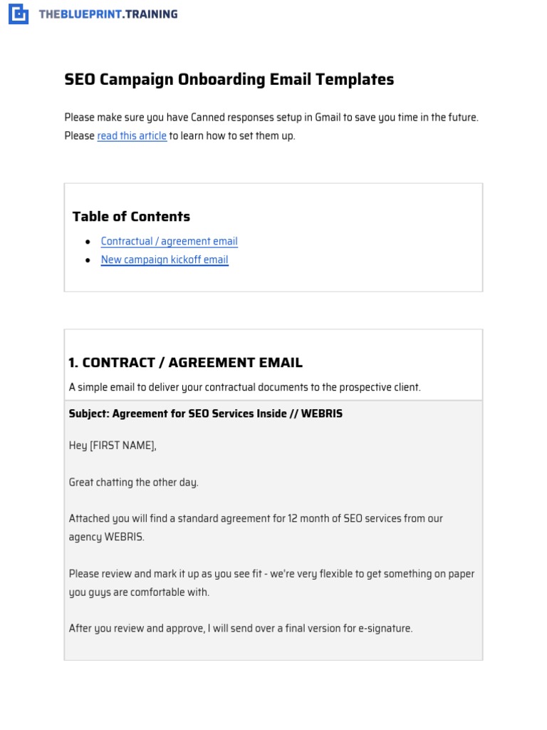 Blueprint - TEMPLATE - SEO Campaign Onboarding Emails | PDF | Search ...