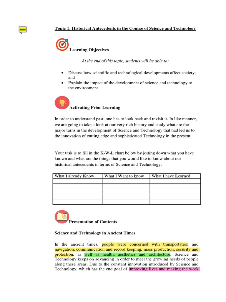 Topic 1 Historical Antecedents in The Course of Science and Technology ...