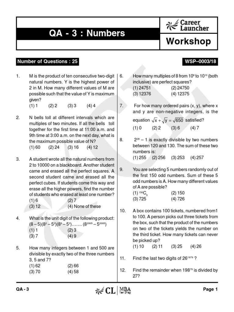 Math QA Workshop: Number Problems | PDF | Mathematical Objects ...