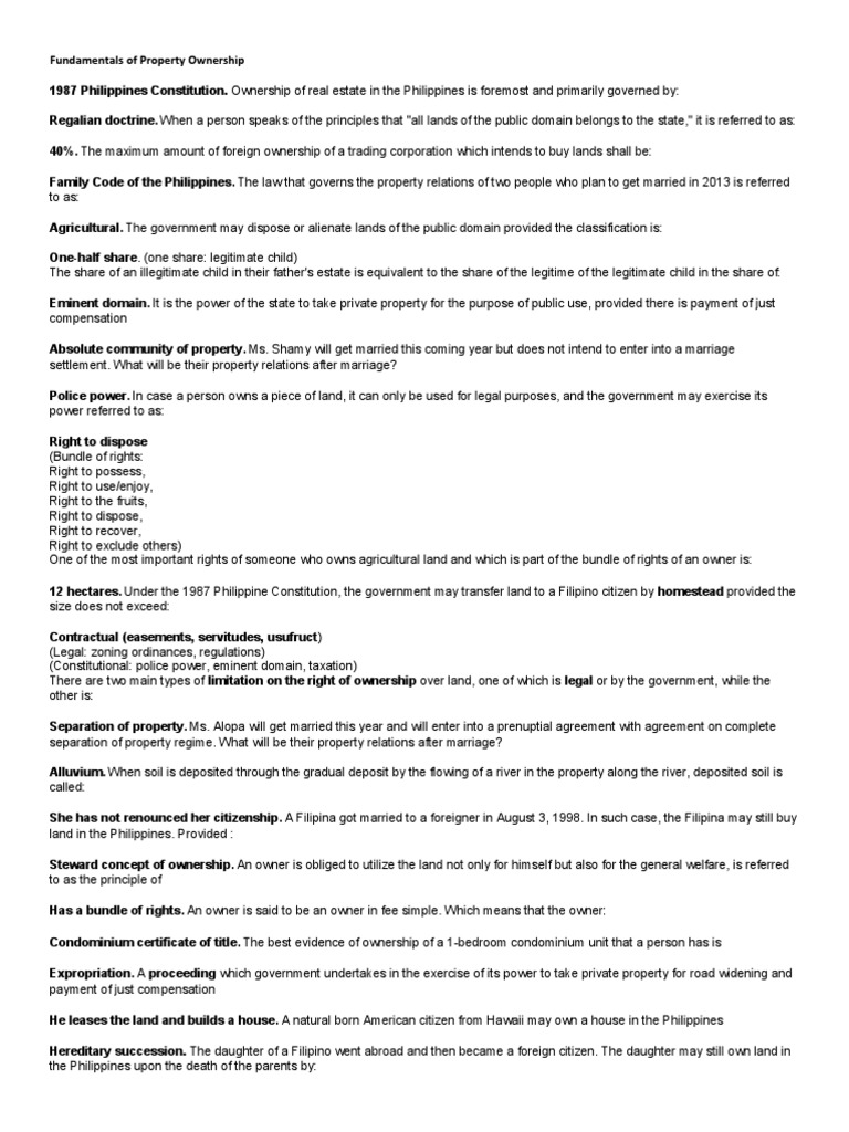 Overview of Property Ownership in the Philippines | PDF | Eminent ...