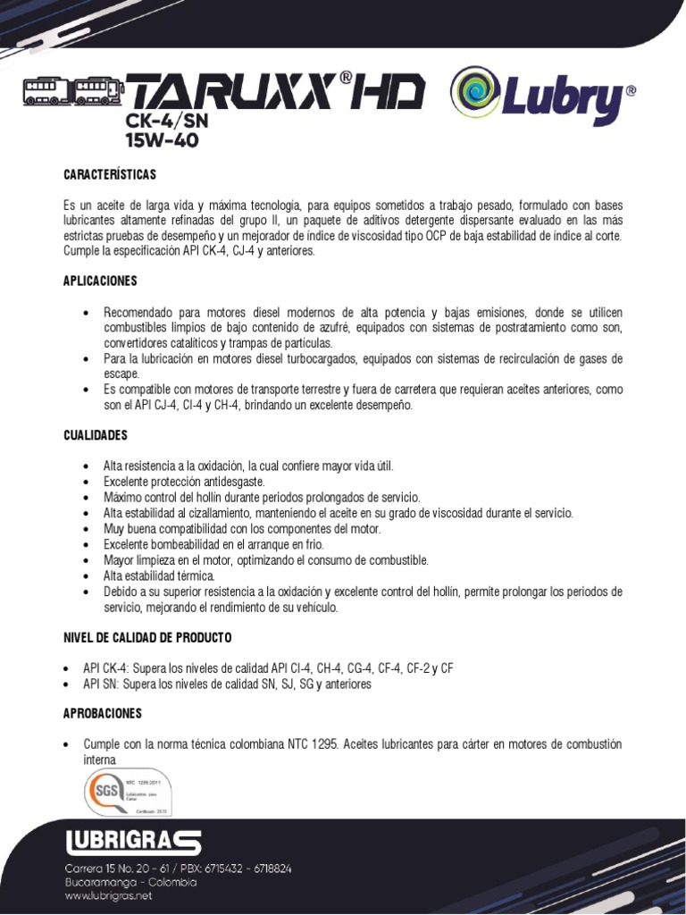 Aceite Diesel API CK-4: Especificaciones y Usos | PDF | Lubricante ...