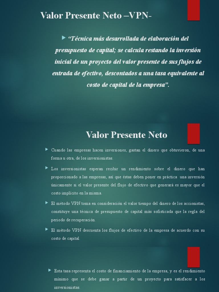 Cálculo del Valor Presente Neto (VPN) | PDF | Valor presente neto ...