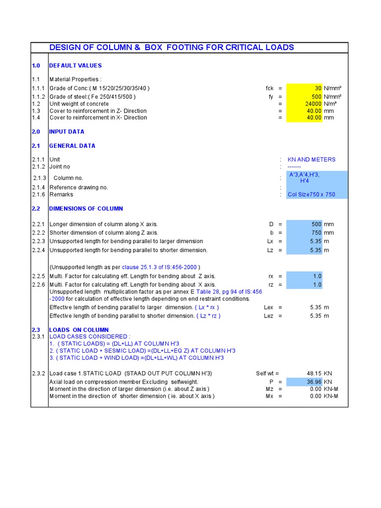 Column and Box Footing Design Guide | PDF | Beam (Structure) | Bending