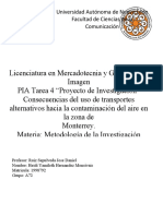 “Proyecto de Investigación” Consecuencias del uso de transportes alternativos hacia la contaminación del aire en la zona de Monterrey.