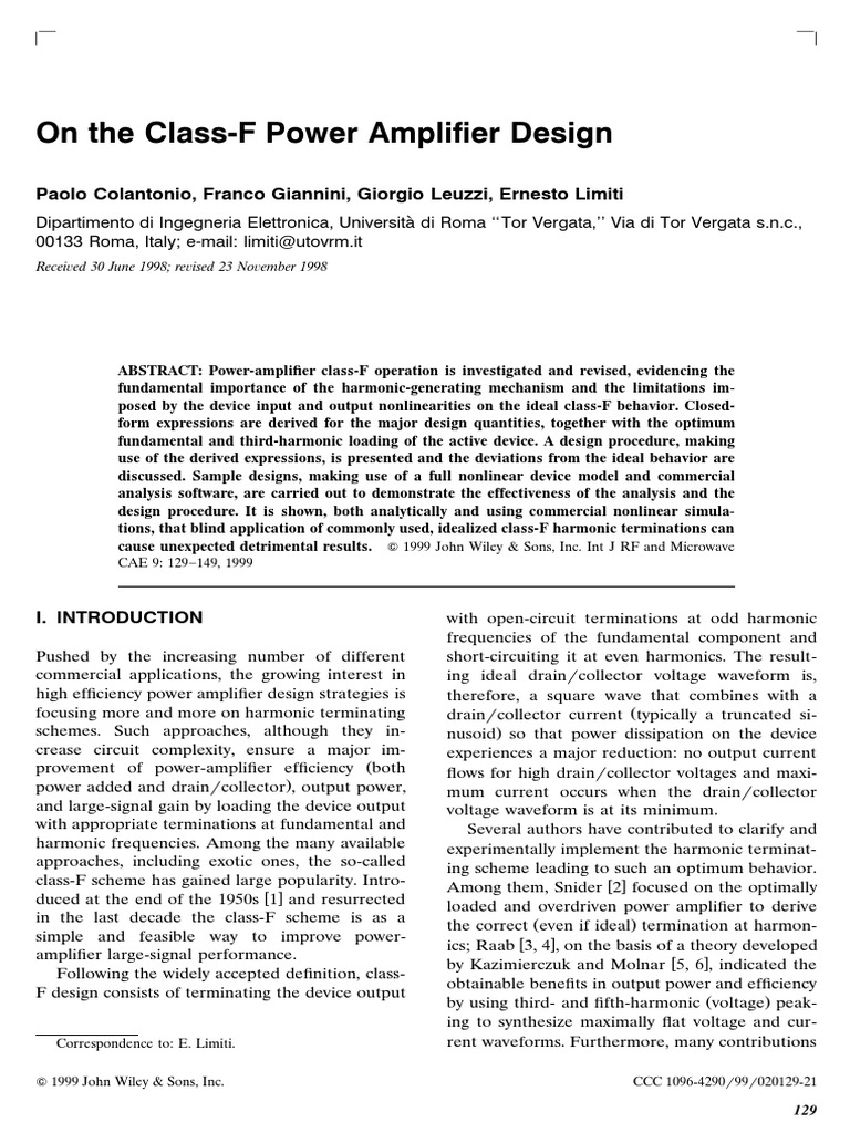 On The Class F Power Amplifier Design Download Free PDF Amplifier