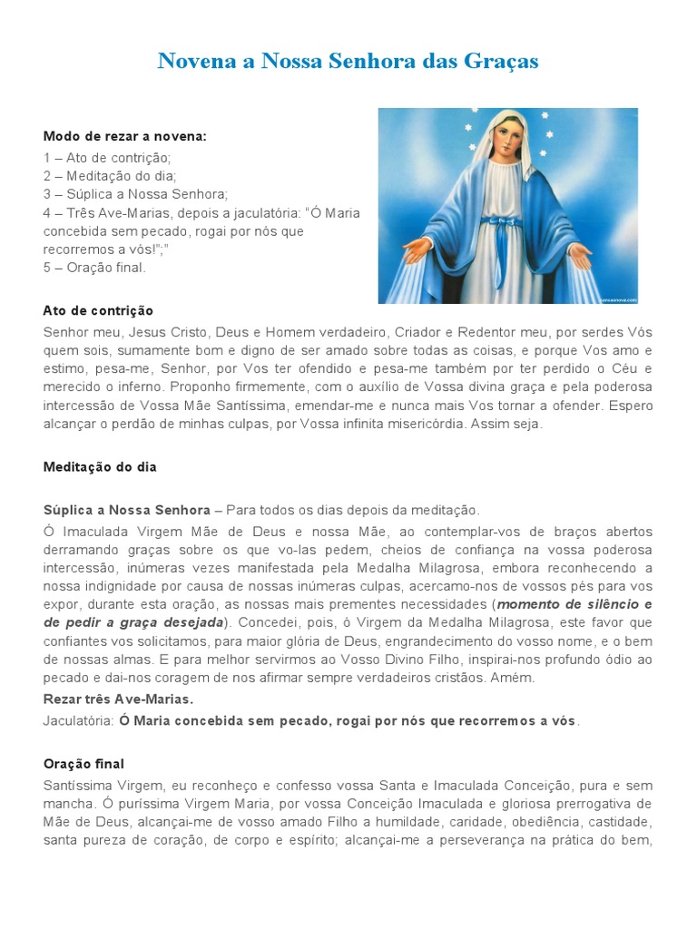 Novena A Nossa Senhora Das Graças | PDF | Comportamento e experiência ...