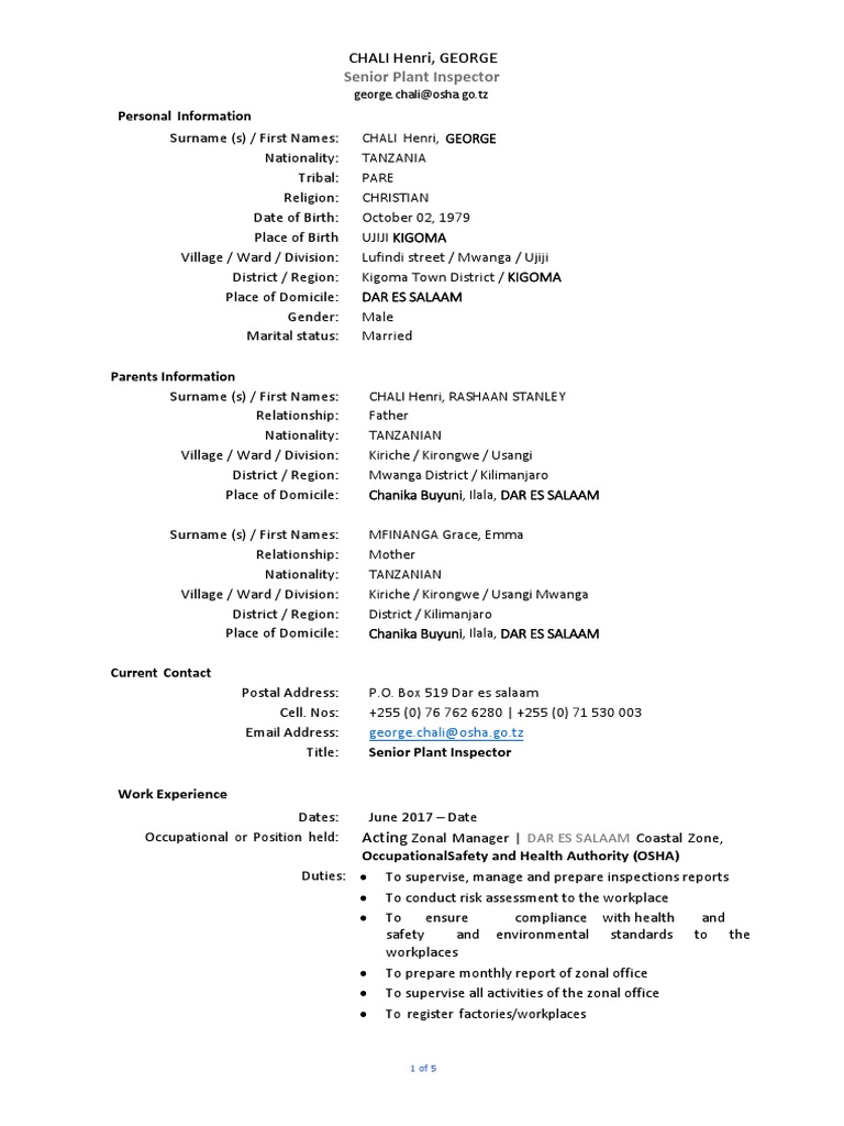 Profile of Henri George Chali | PDF | Occupational Safety And Health ...