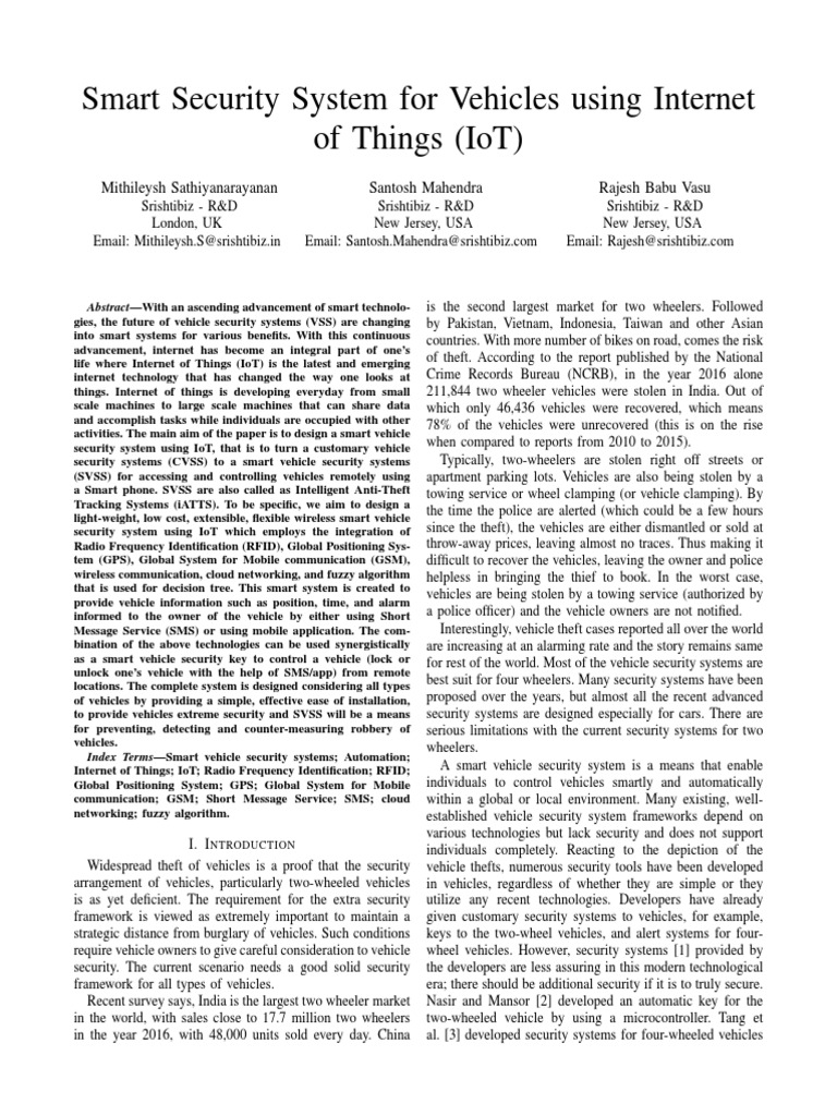 Smart Security System For Vehicles Using PDF Of Things