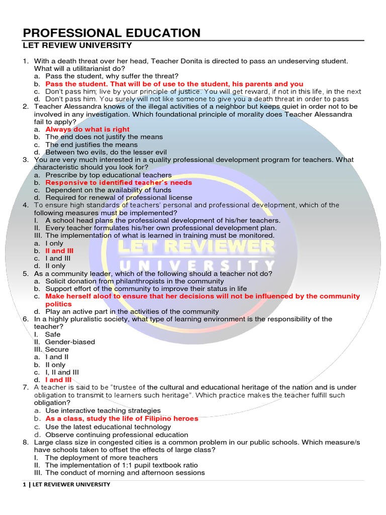 Professional Education Reviewer By Let Reviewer University Pdf Id