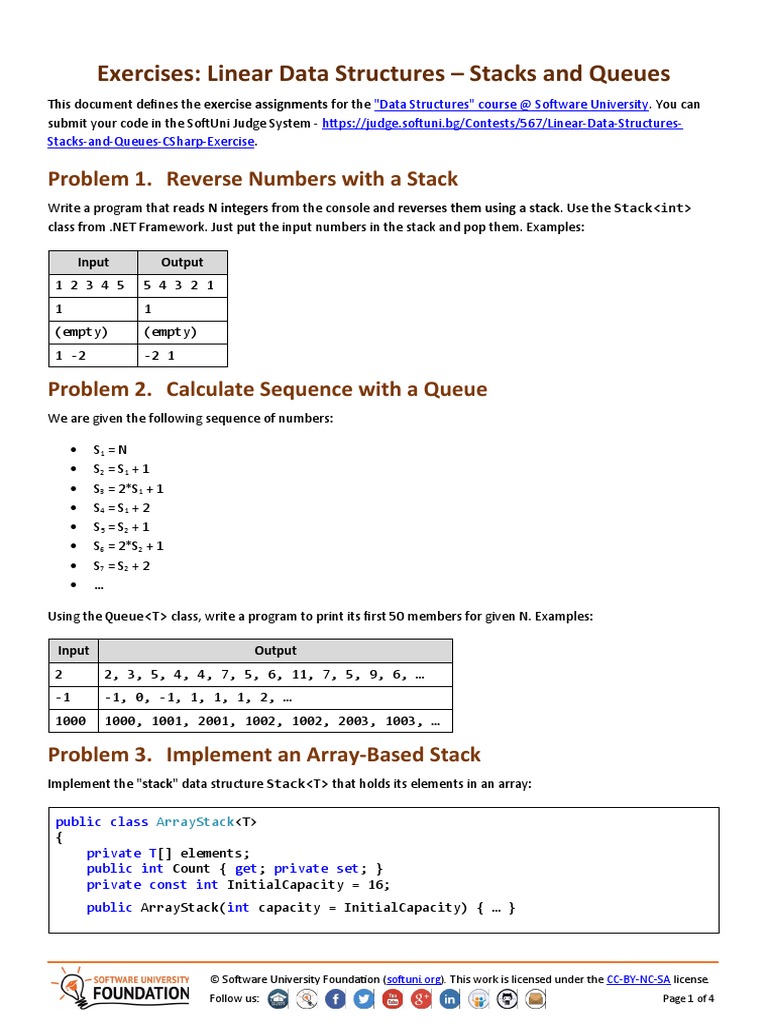 Linear Data Structures Stacks and Queues Exercises | PDF | Queue ...