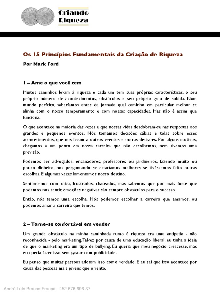 15 Princípios para Construir Riqueza | PDF | Empreendedorismo ...