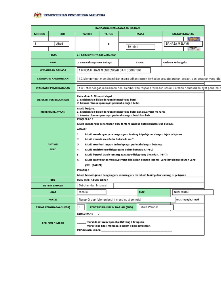 RPH BM THN 6-Unit 2 | PDF | Karier & Perkembangan | Kajian Bahasa Asing