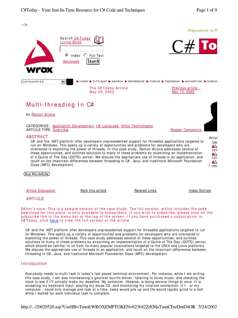 (CSharp Today) Multithreading in CSharp PDF Thread