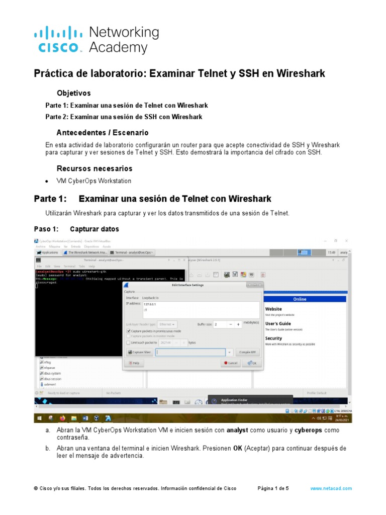 9.1.1.8 Lab - Examining Telnet and SSH in Wireshark | PDF | Protocolo ...