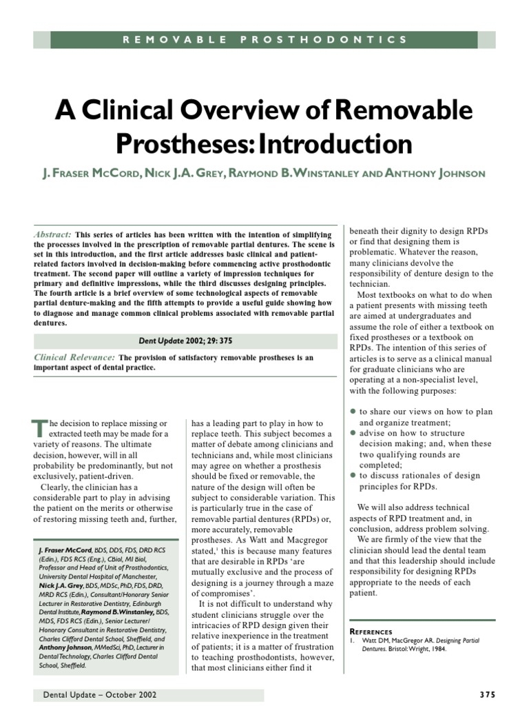 A Clinical Overview of Removable Prostheses - Introduction 1.factors To ...