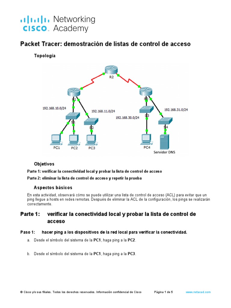 Demostración de ACL en Packet Tracer | PDF | Tecnologías de la ...