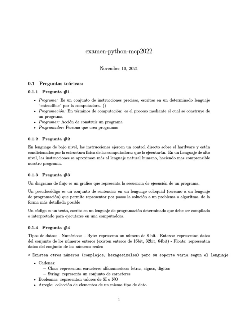 Examen Python mcp2022 | PDF | Lenguaje de programación | Programa de ...