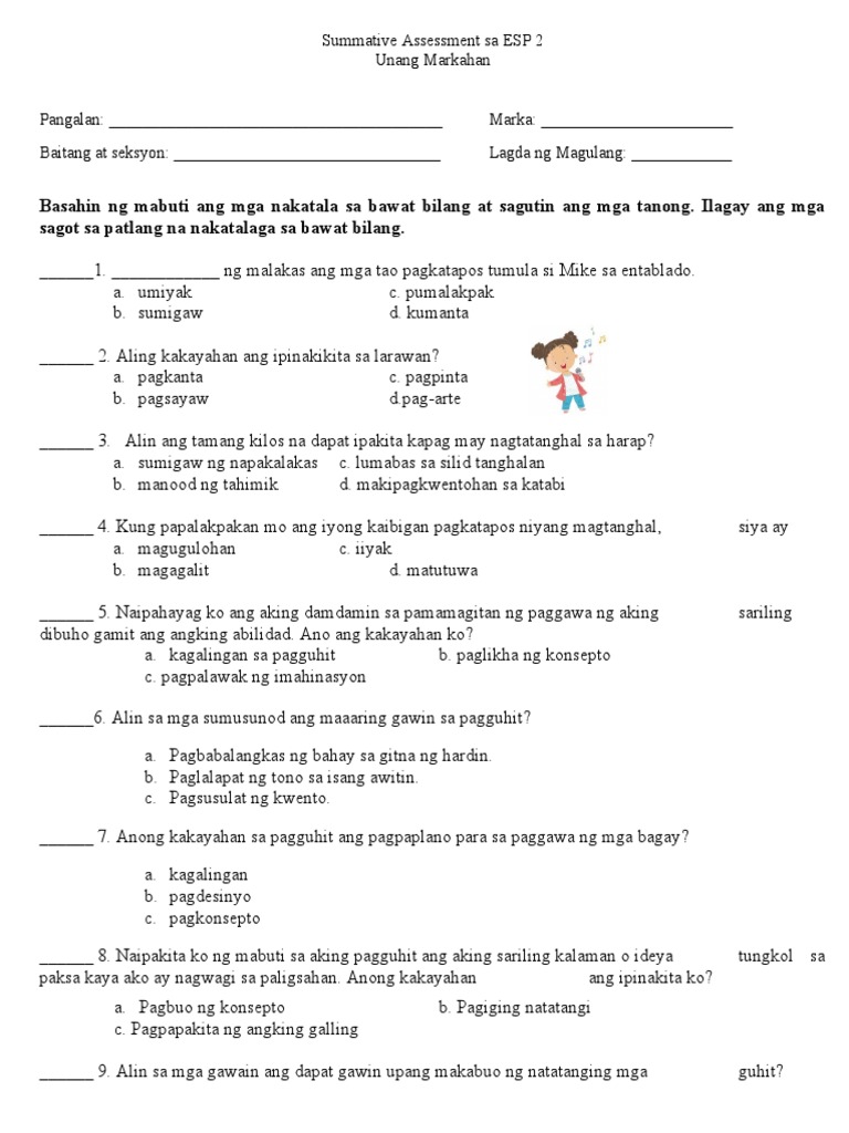 Summative Assessment Sa ESP 2 - FINAL | PDF