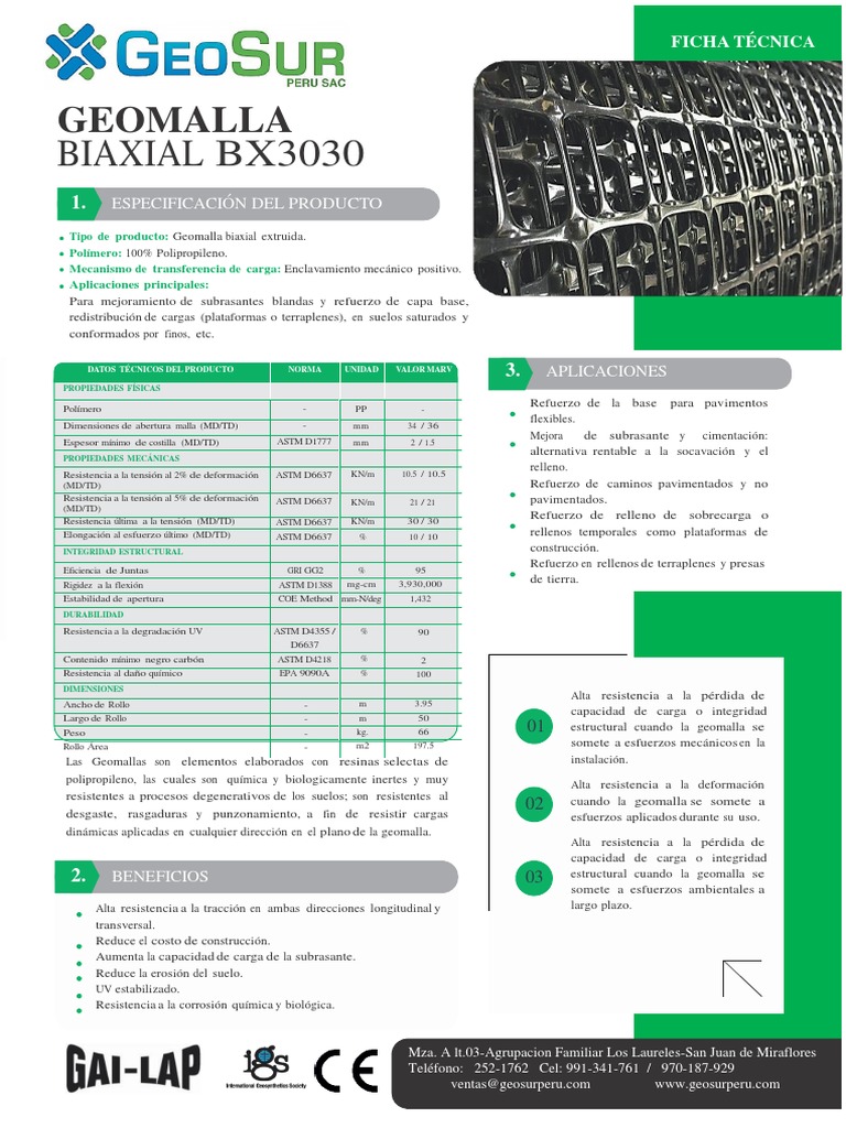 Geomalla Biaxial BX3030: Ficha Técnica | PDF | Ingeniero civil | Física ...