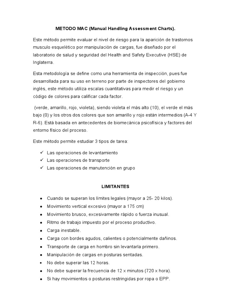 Método MAC para Evaluación Ergonómica | PDF | Ciencia y matemáticas