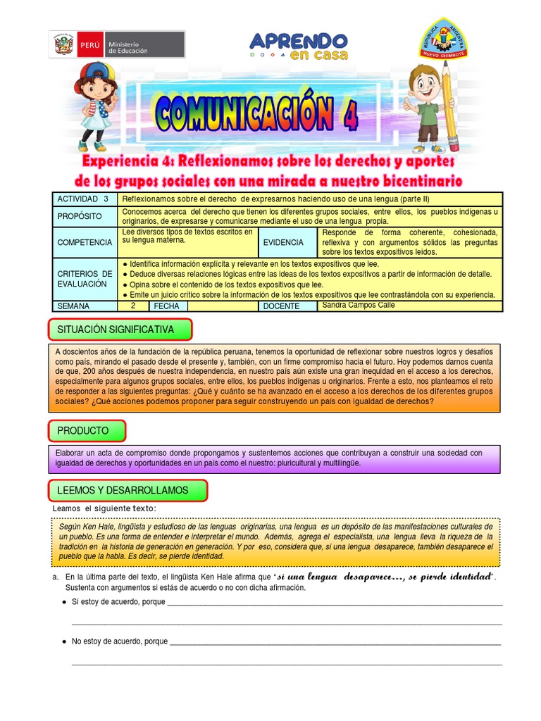 Actividad 3 - 4to Sec - Exp 4 PDF Parte II | PDF | Estudios de idiomas ...