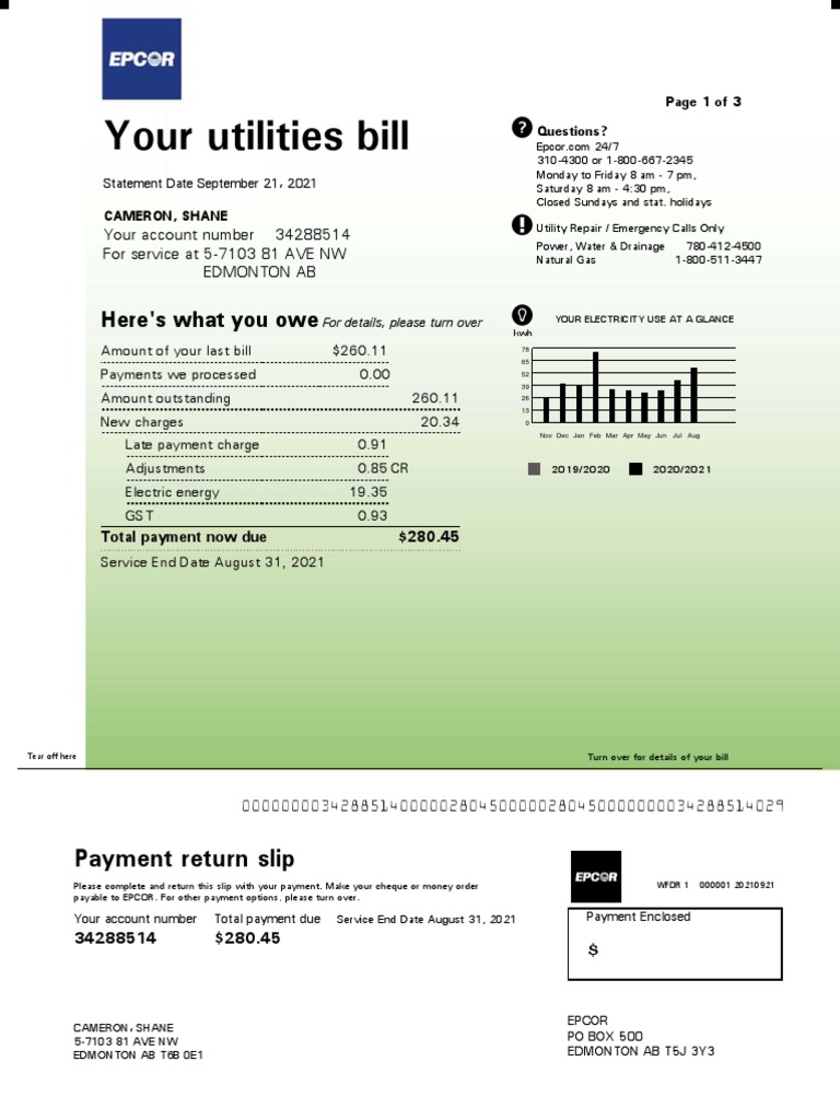 EPCOR Utility Bill Overview | PDF | Credit Card | Electric Power ...