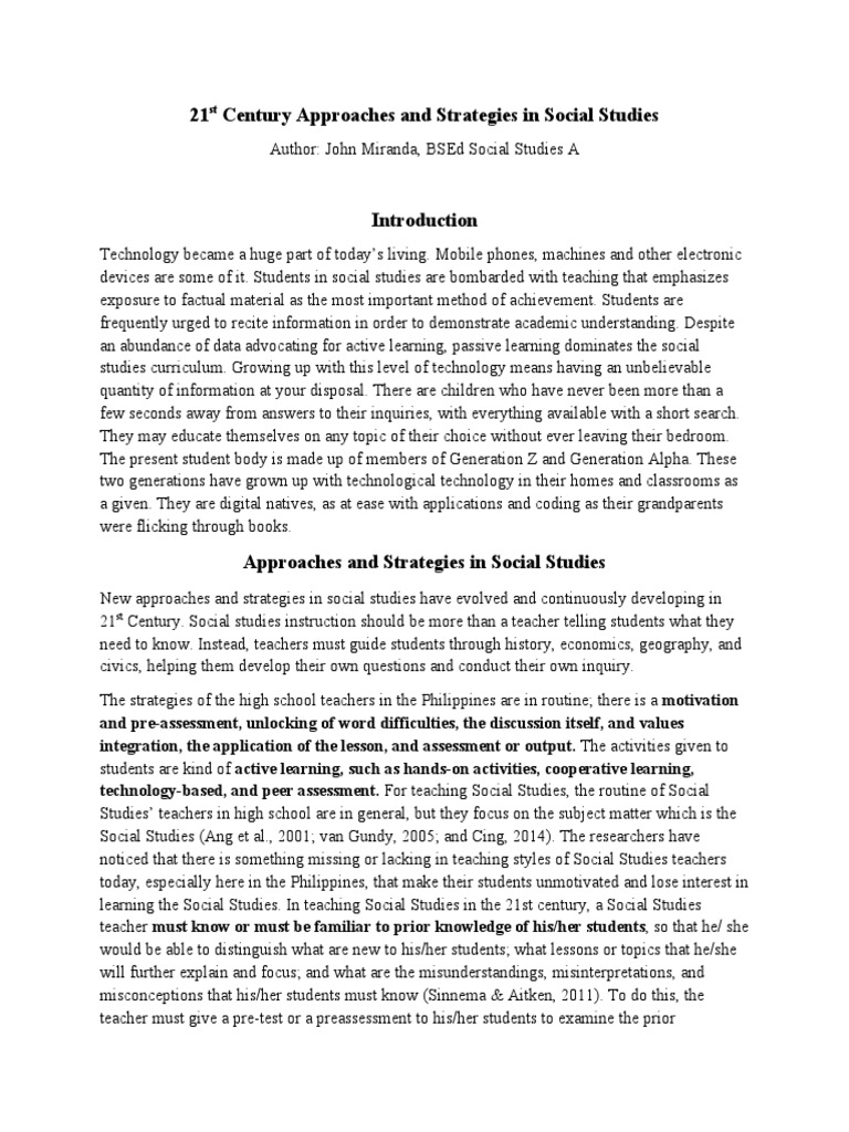 21st Century Social Studies Strategies | PDF | Teachers | Critical Thinking