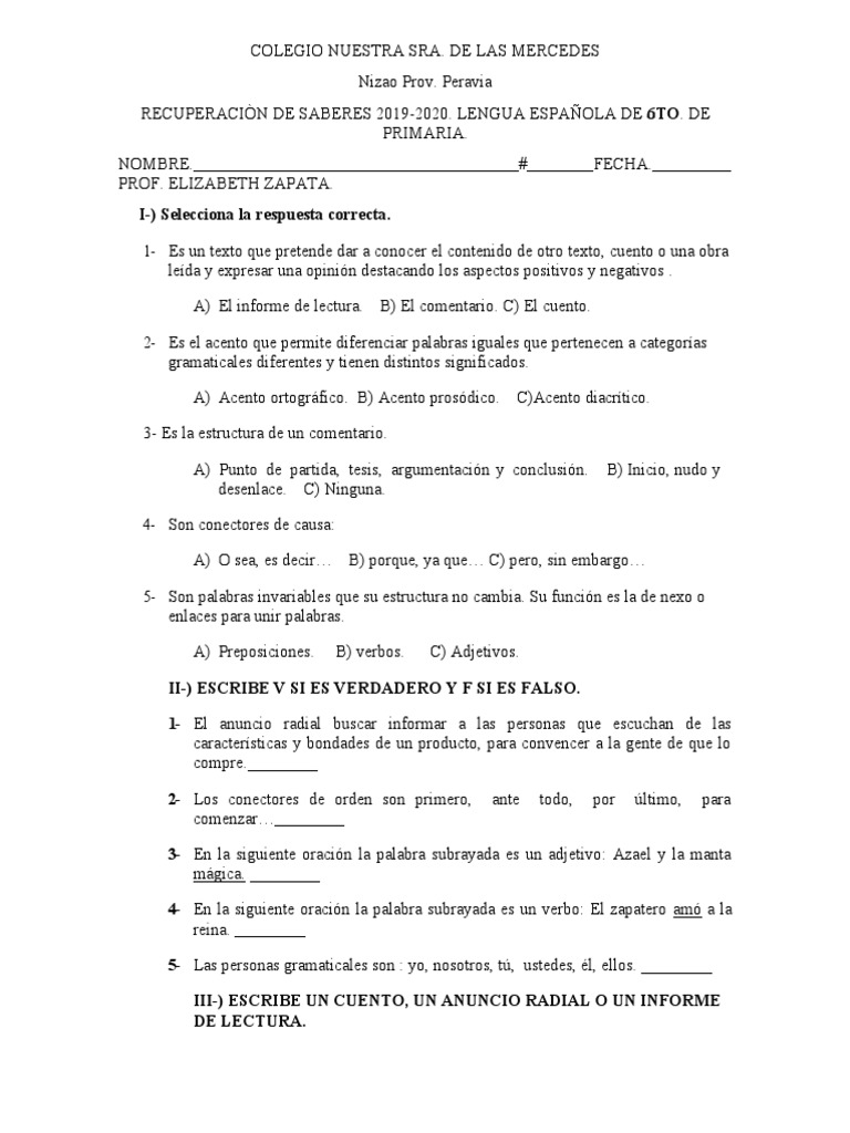 6to Grado de Primaria | PDF