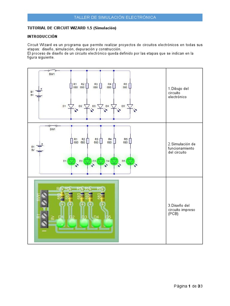 Tutorial Circuit Wizard 1.5: Simulación Electrónica | PDF | Resistencia ...